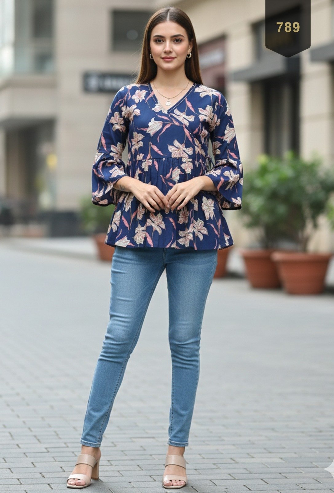 Navy Blue Cotton Printed Designer Kurti - Rajnandini03