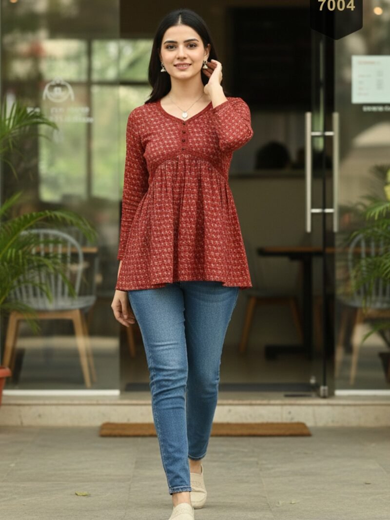 Orange Cotton Printed Designer Kurti - Rajnandini04
