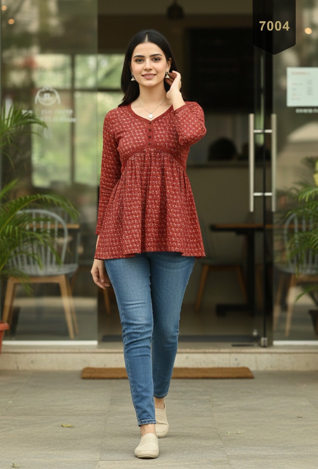 Orange Cotton Printed Designer Kurti - Rajnandini04