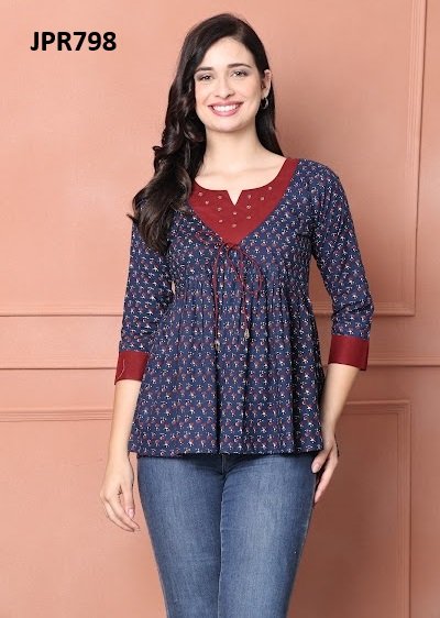 Blue Cotton Printed Designer Kurti - Rajnandini05