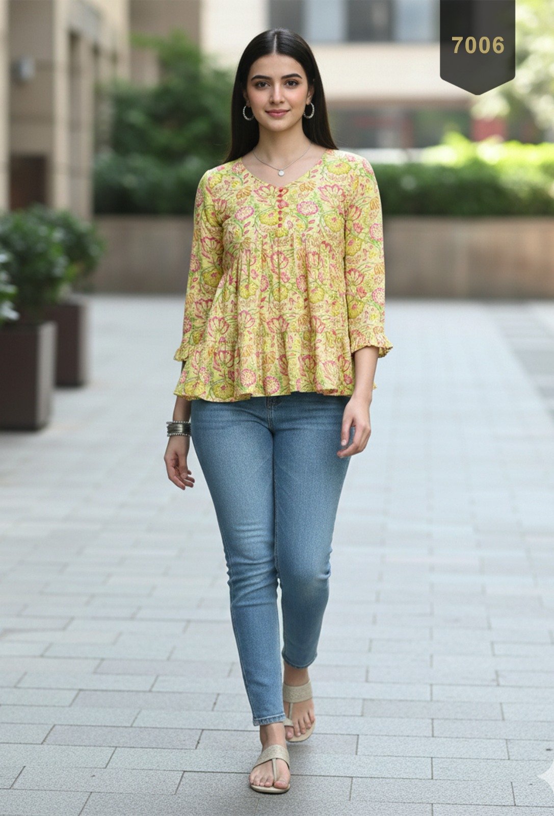 Yellow Cotton Printed Designer Kurti - Rajnandini06