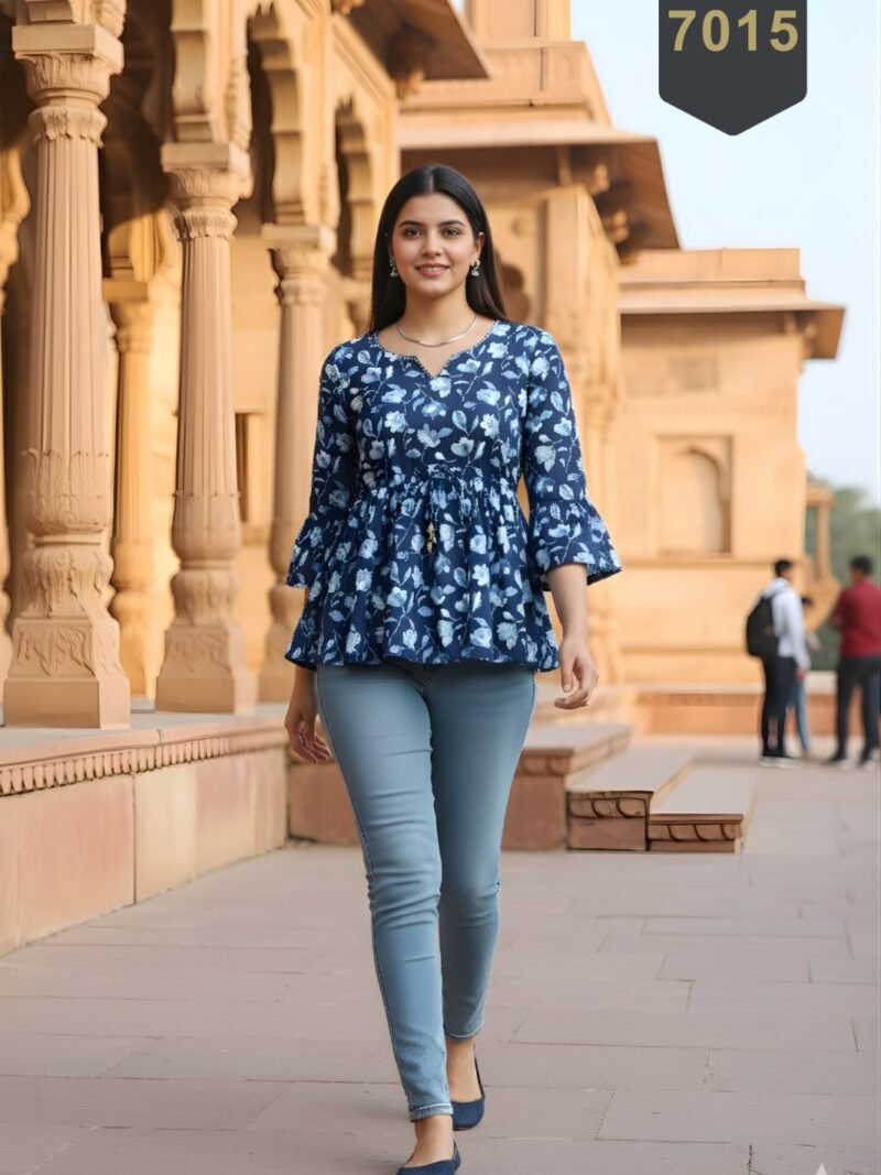 Blue Cotton Printed Designer Kurti - Rajnandini07