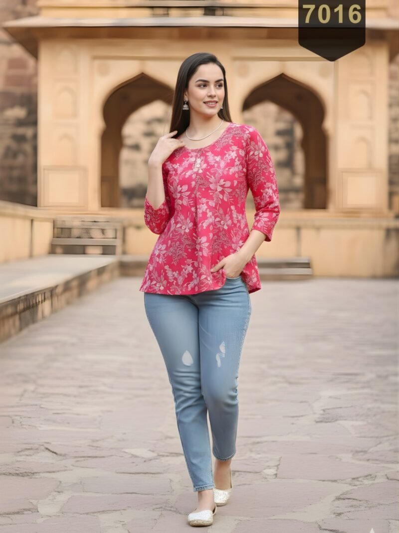 Pink Cotton Printed Designer Kurti - Rajnandini08