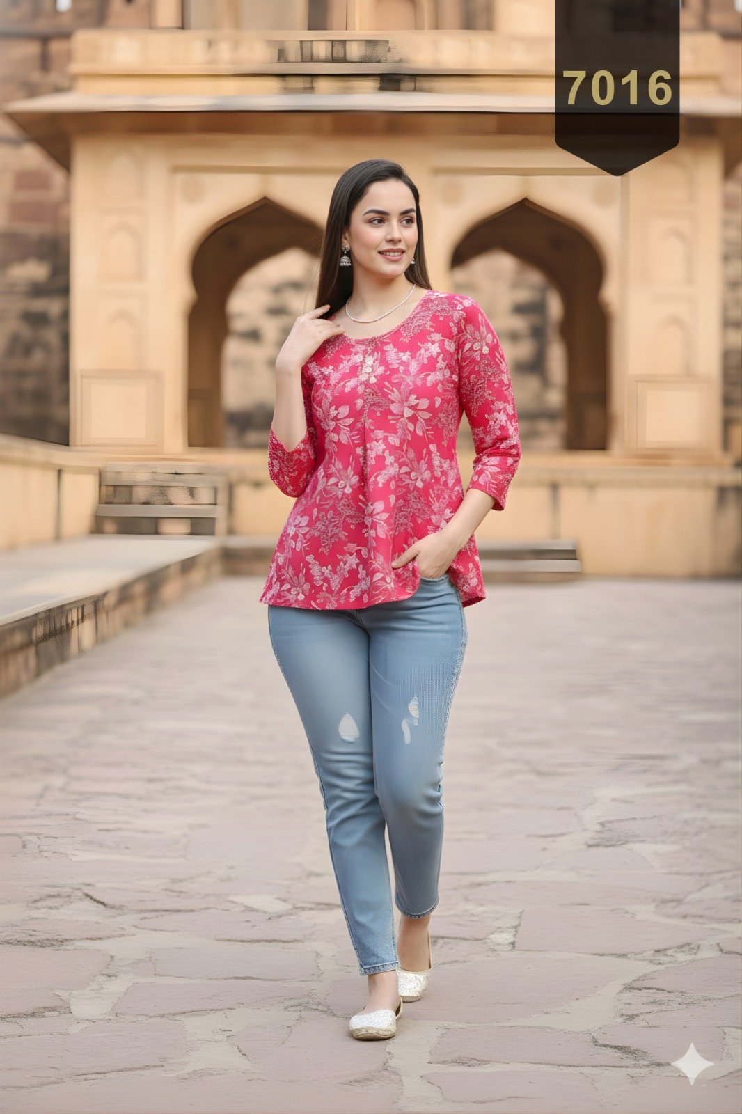 Pink Cotton Printed Designer Kurti - Rajnandini08