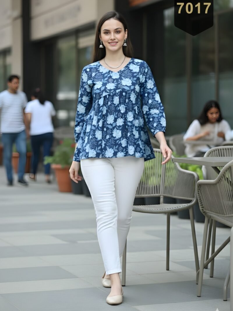 Blue Cotton Printed Designer Kurti - Rajnandini09