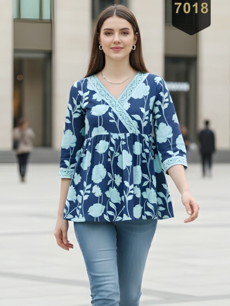 Blue Cotton Printed Designer Kurti - Rajnandini11
