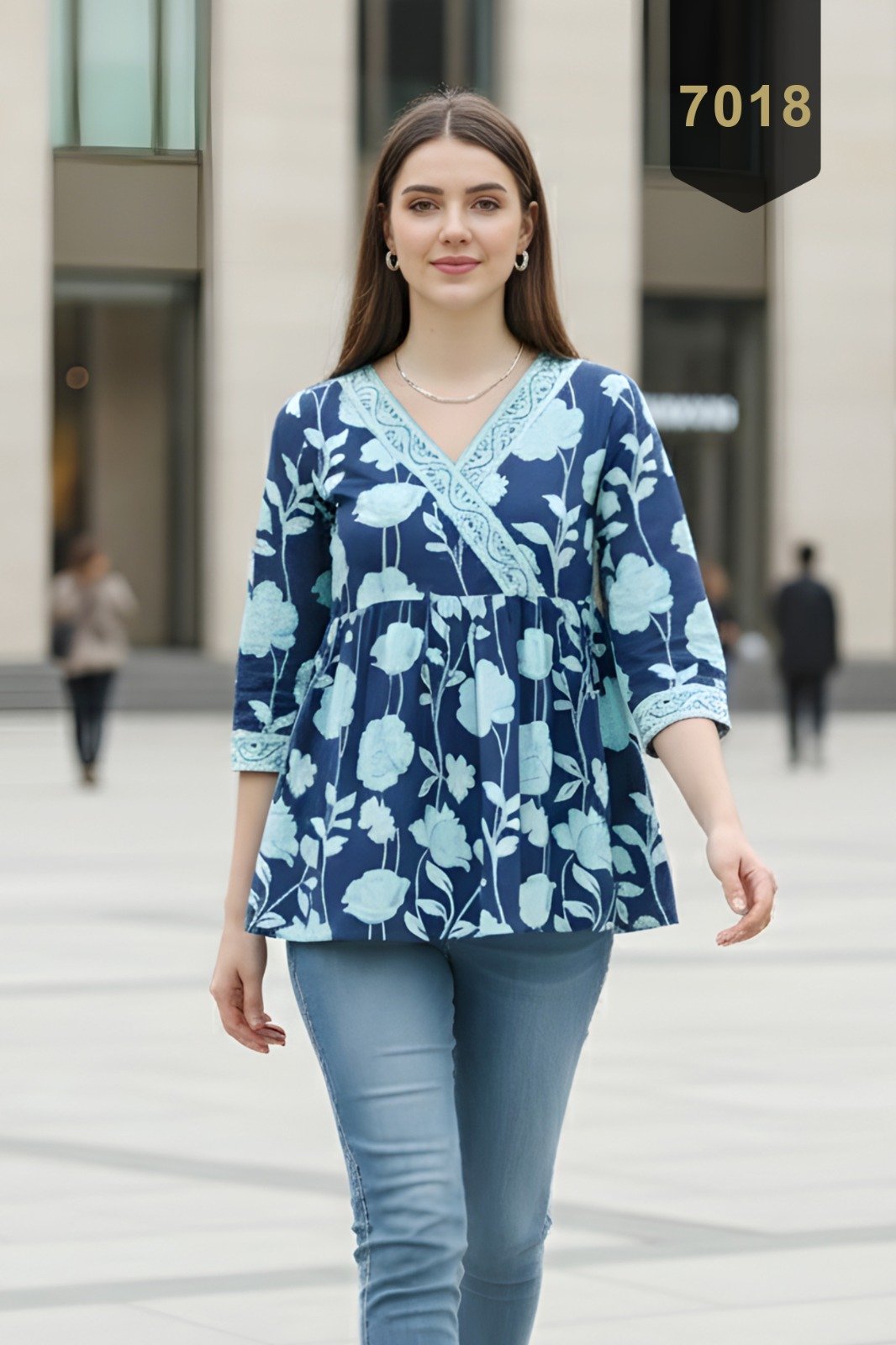 Blue Cotton Printed Designer Kurti - Rajnandini11