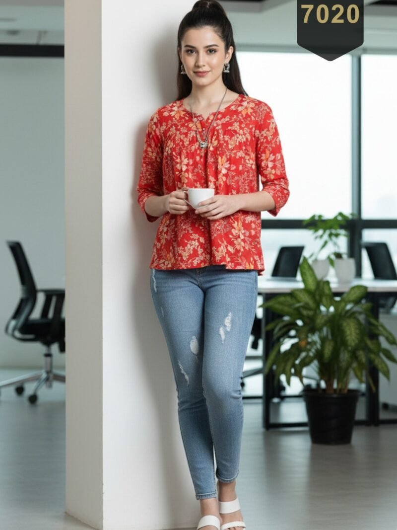 Orange Cotton Printed Designer Kurti - Rajnandini12