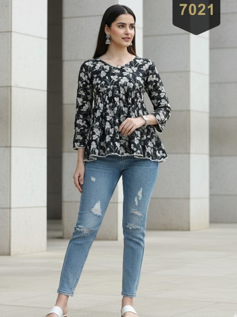 Black Cotton Printed Designer Kurti - Rajnandini13