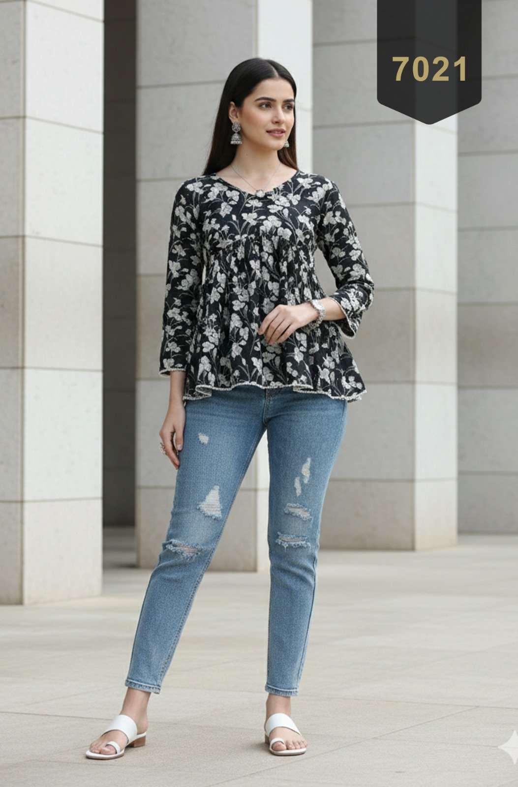 Black Cotton Printed Designer Kurti - Rajnandini13