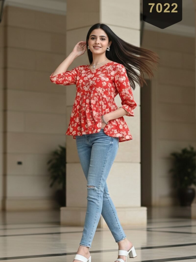 Orange Cotton Printed Designer Kurti - Rajnandini14
