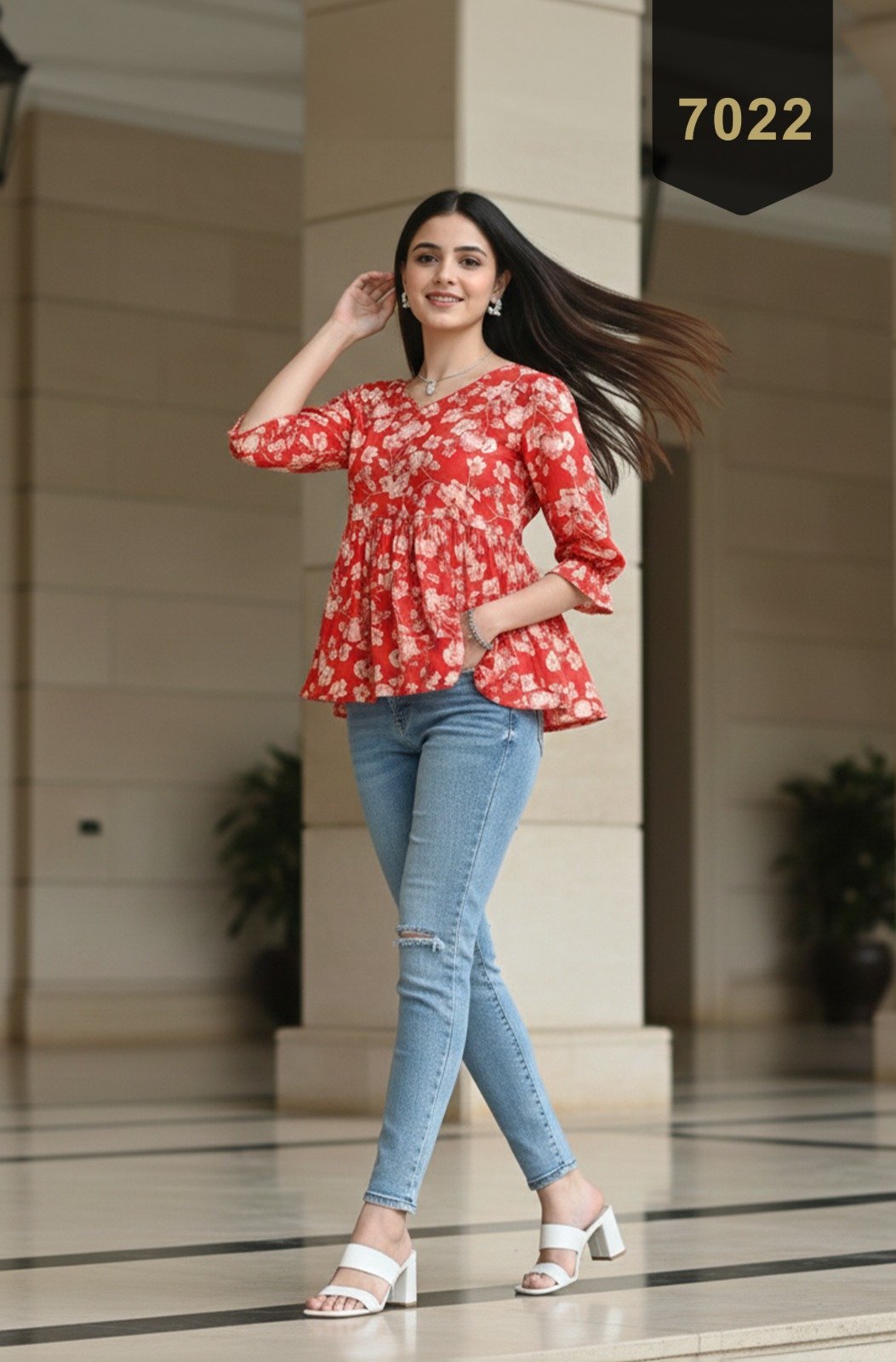 Orange Cotton Printed Designer Kurti - Rajnandini14