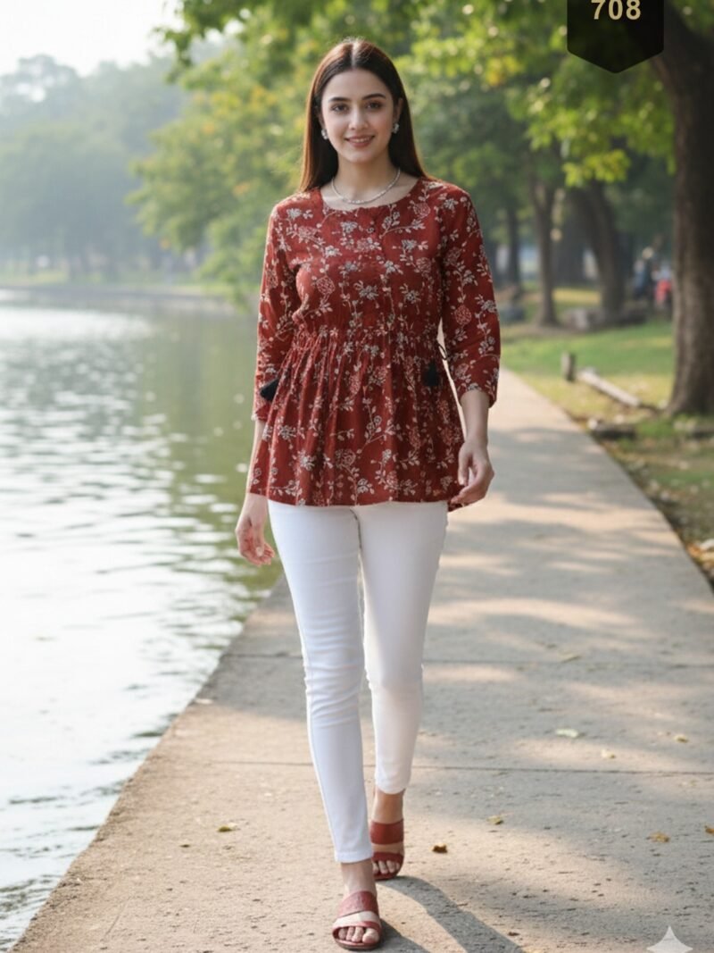 Maroon Cotton Printed Designer Kurti - Rajnandini16