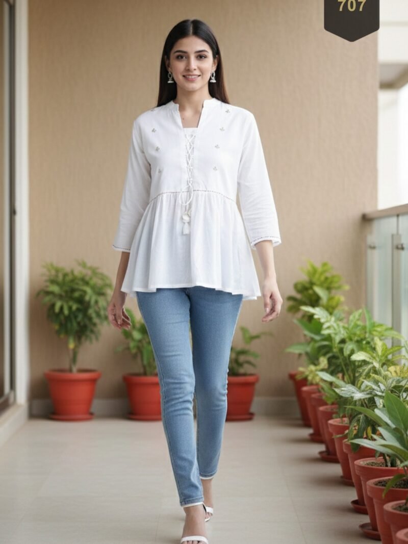 White Cotton Printed Designer Kurti - Rajnandini17