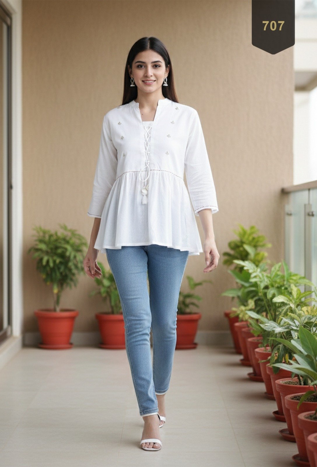 White Cotton Printed Designer Kurti - Rajnandini17