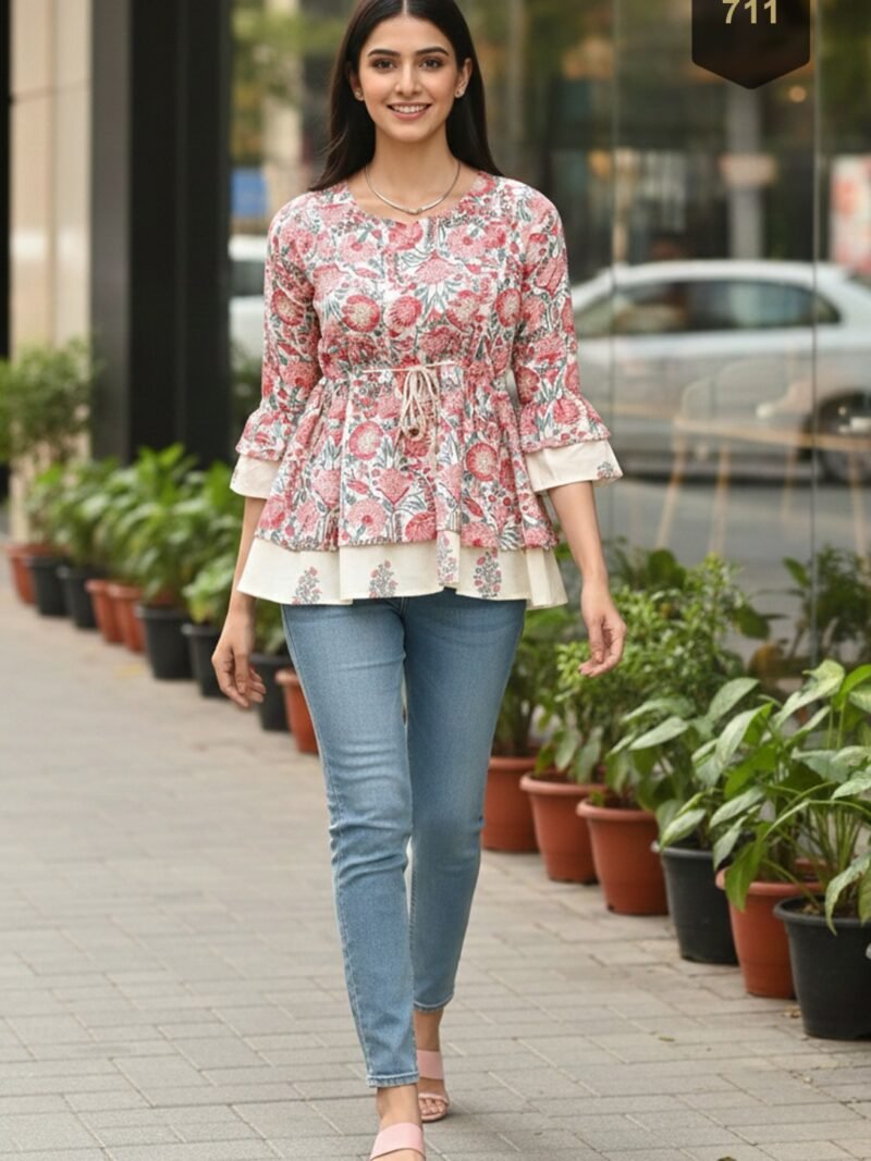 White Cotton Printed Designer Kurti - Rajnandini19