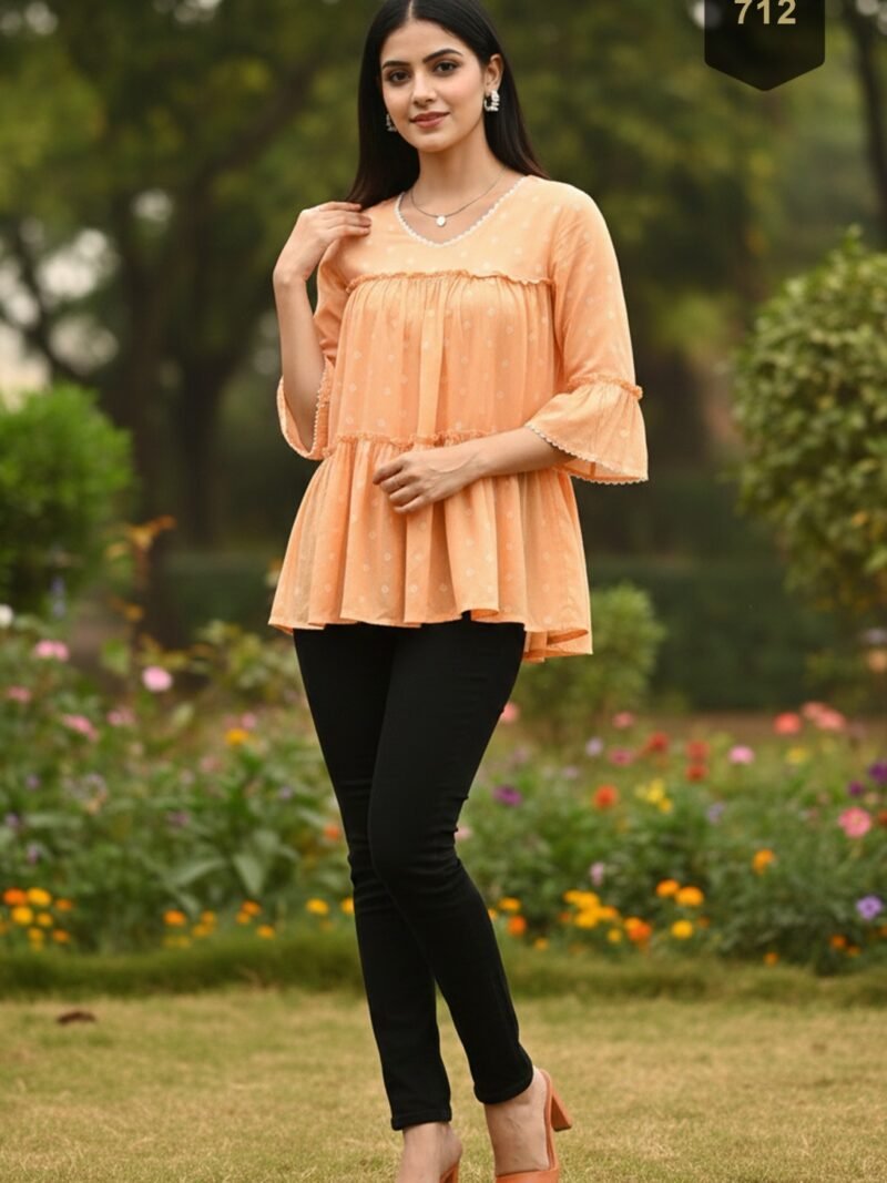 Light  Orange Cotton Printed Designer Kurti - Rajnandini20
