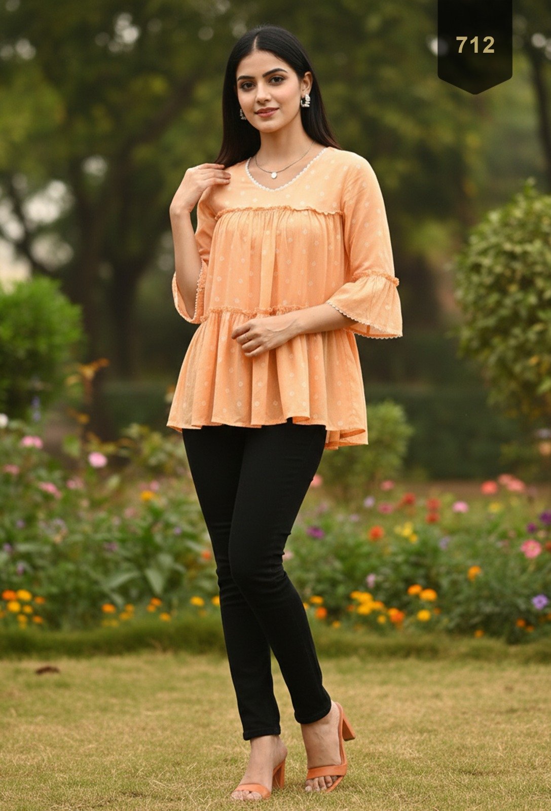 Light Orange Cotton Printed Designer Kurti - Rajnandini20
