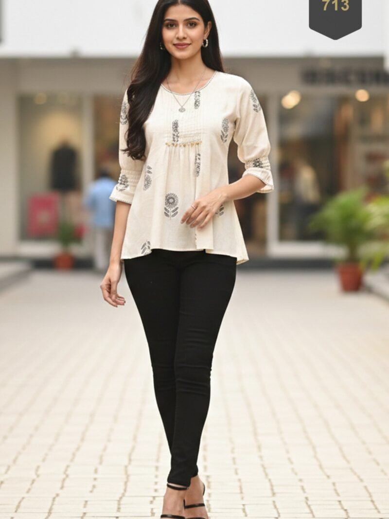White Cotton Printed Designer Kurti - Rajnandini21