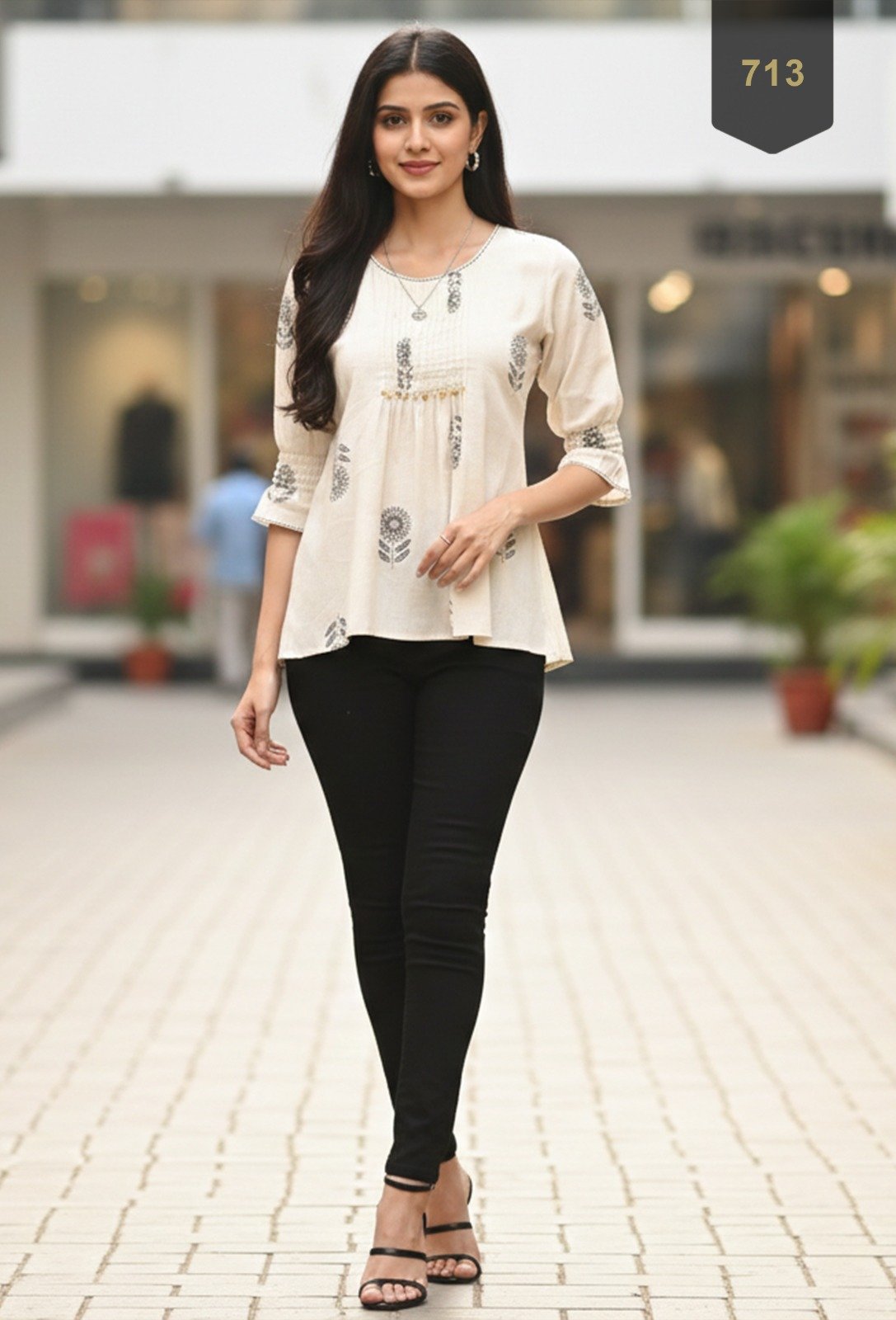 White Cotton Printed Designer Kurti - Rajnandini21