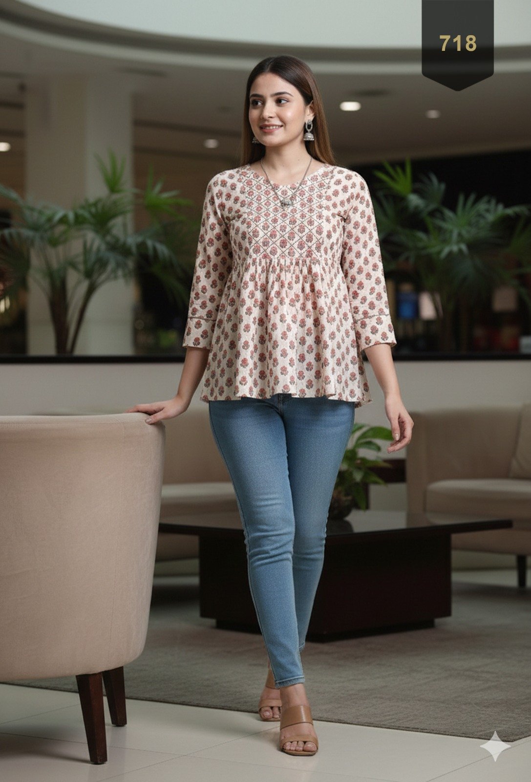 Cream Cotton Printed Designer Kurti - Rajnandini24