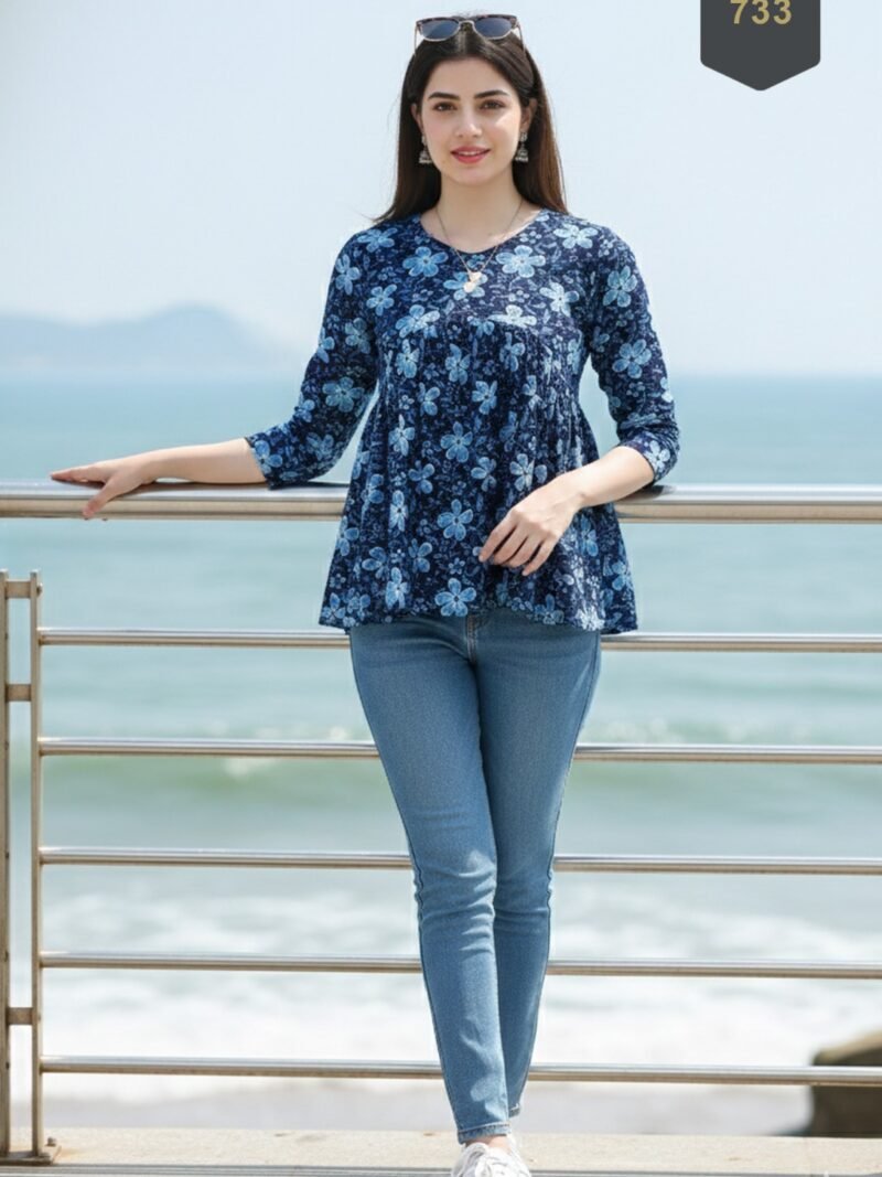 Blue Cotton Printed Designer Kurti - Rajnandini25