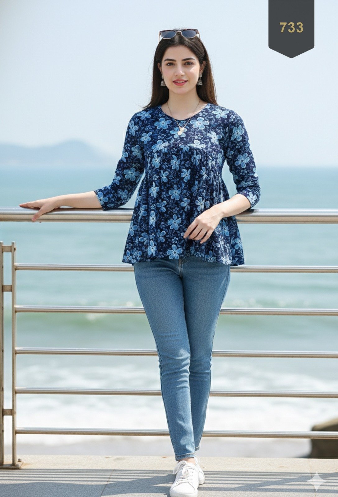 Blue Cotton Printed Designer Kurti - Rajnandini25