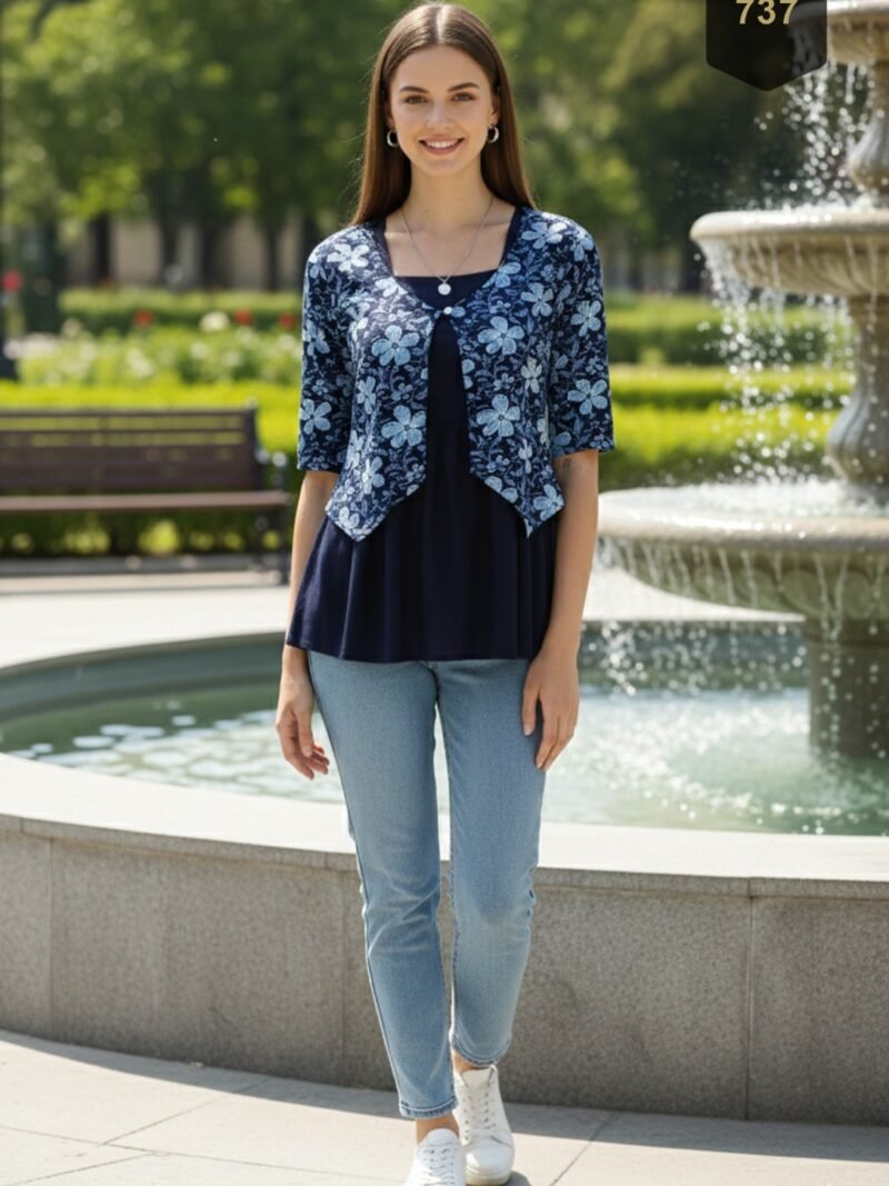 Navy Blue Cotton Printed Designer Kurti - Rajnandini26