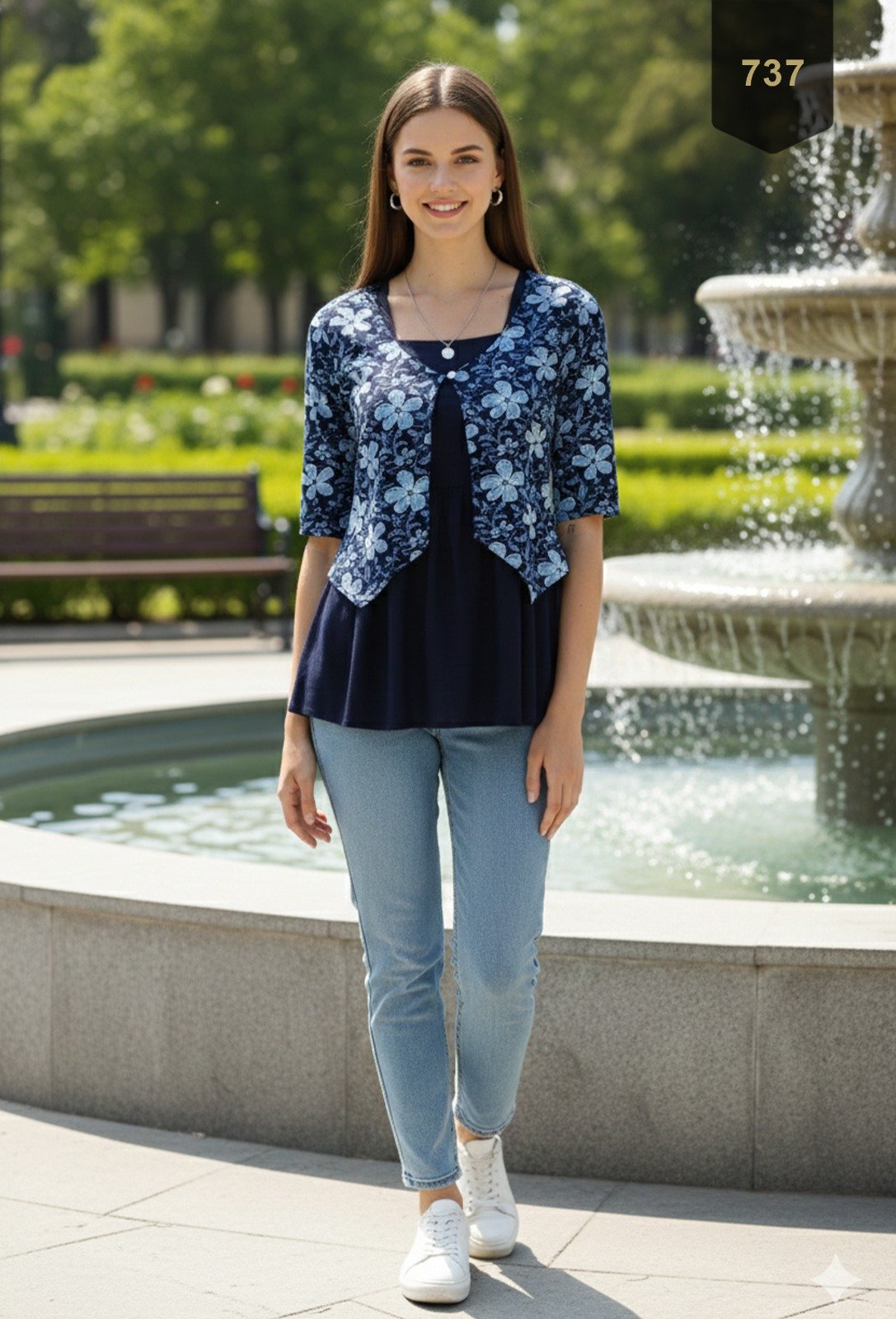 Navy Blue Cotton Printed Designer Kurti - Rajnandini26