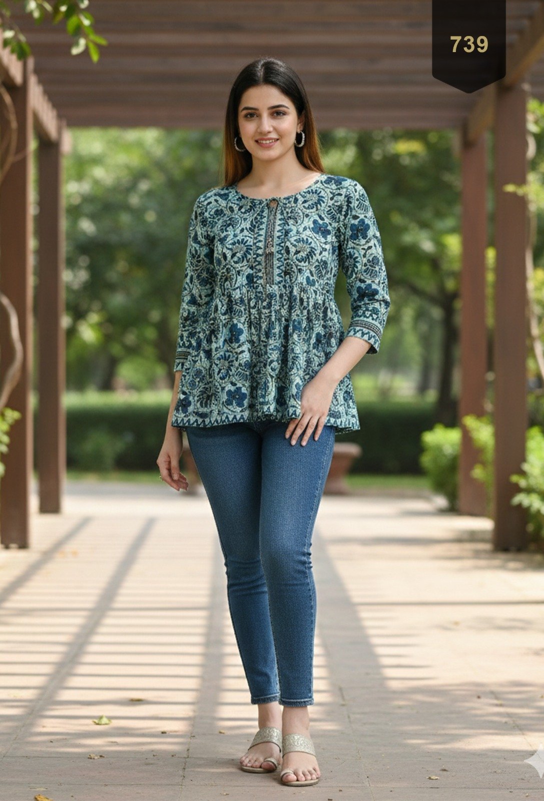 Bottle Green Cotton Printed Designer Kurti - Rajnandini27