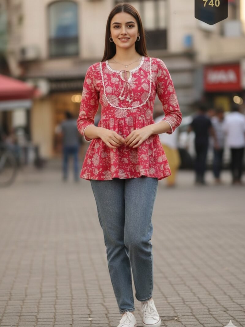 Pink Cotton Printed Designer Kurti - Rajnandini28