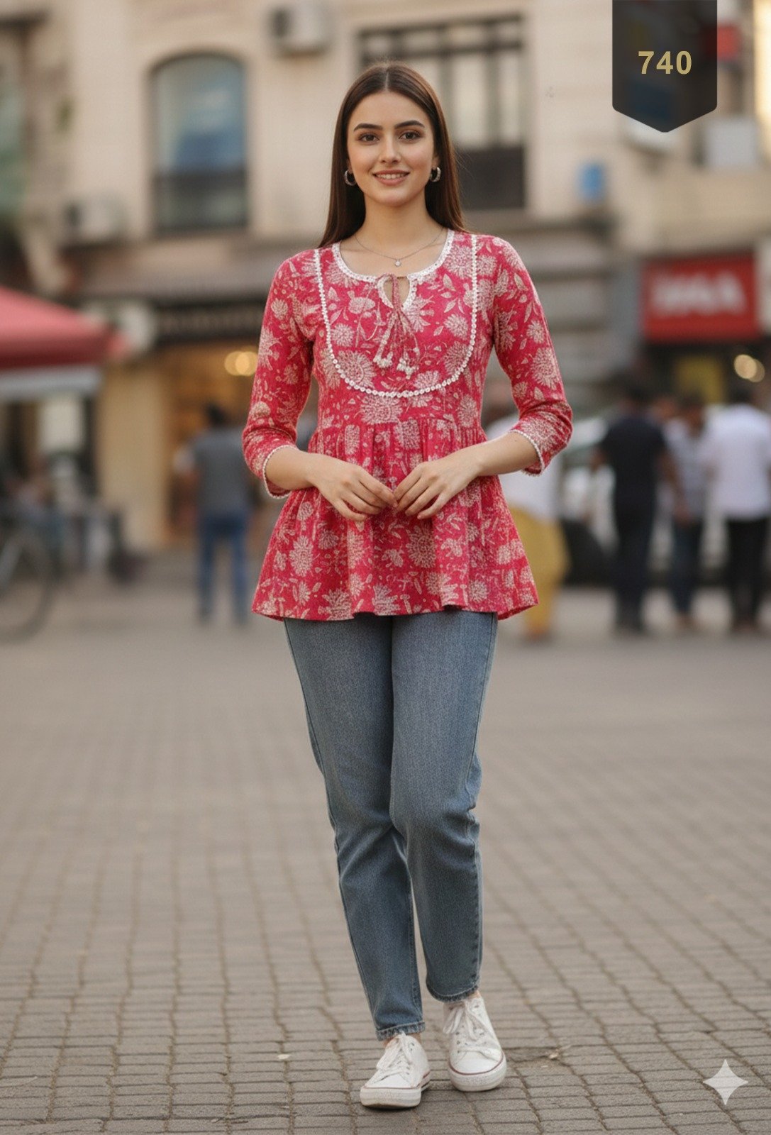 Pink Cotton Printed Designer Kurti - Rajnandini28