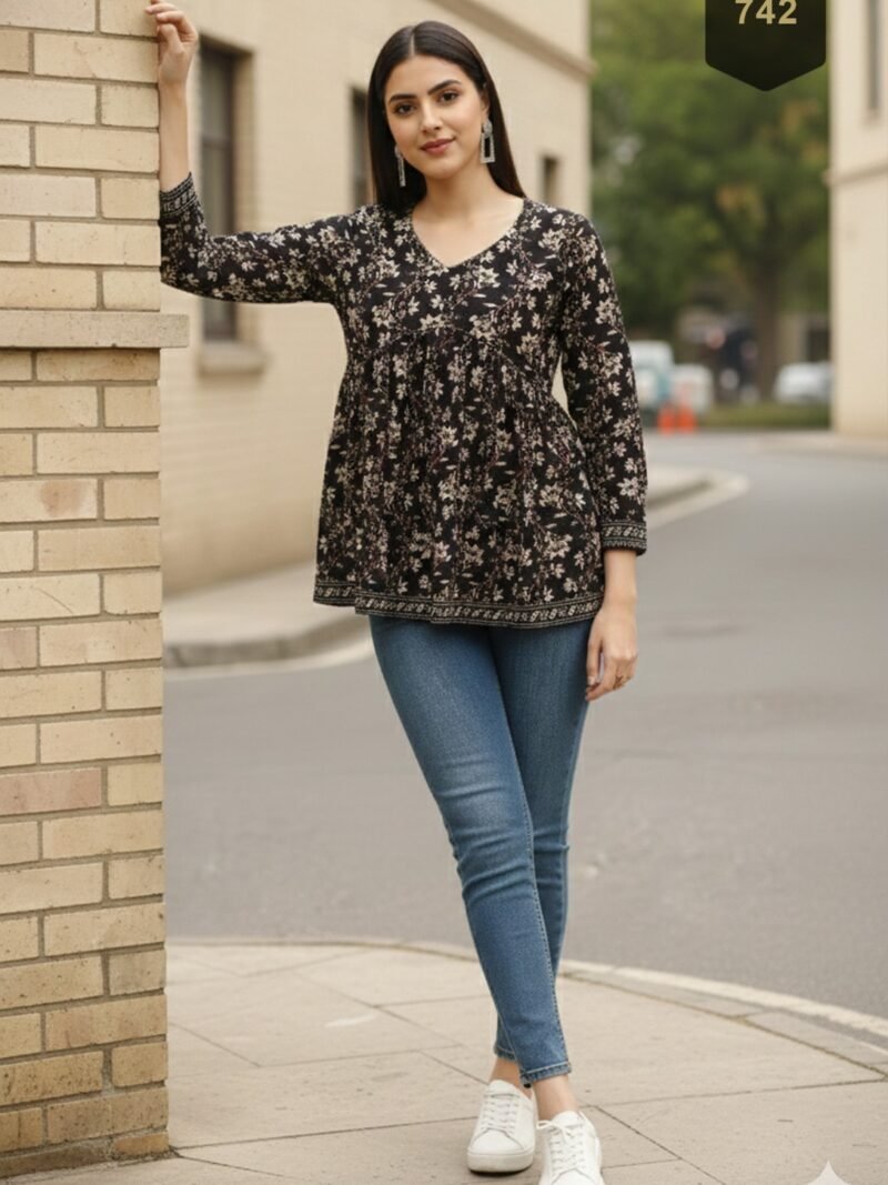 Black Cotton Printed Designer Kurti - Rajnandini30