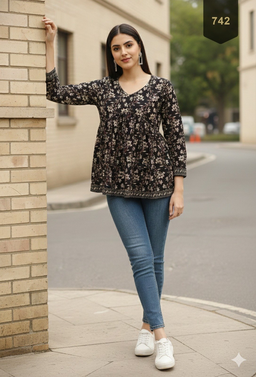 Black Cotton Printed Designer Kurti - Rajnandini30