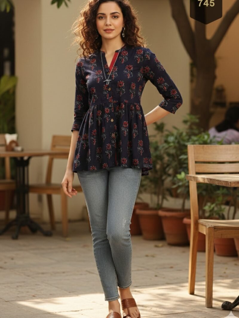 Black Cotton Printed Designer Kurti - Rajnandini31
