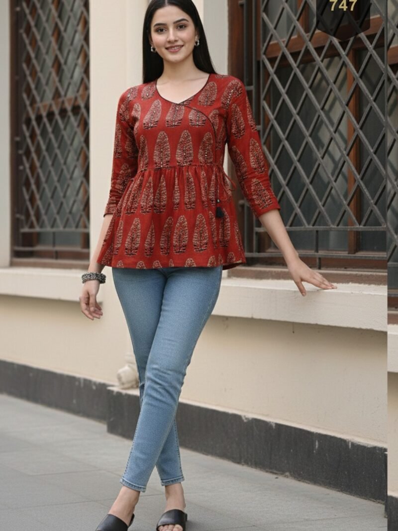 Orange Cotton Printed Designer Kurti - Rajnandini32