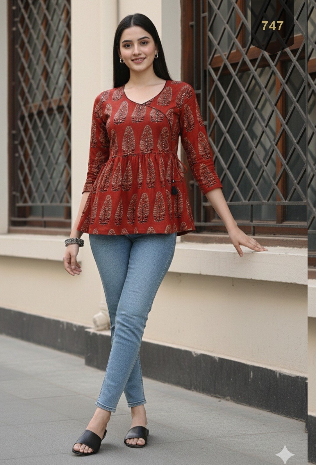 Orange Cotton Printed Designer Kurti - Rajnandini32