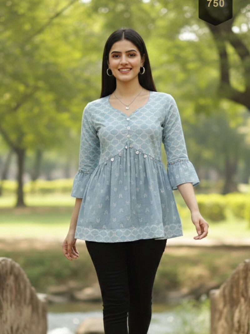 Green Cotton Printed Designer Kurti - Rajnandini33