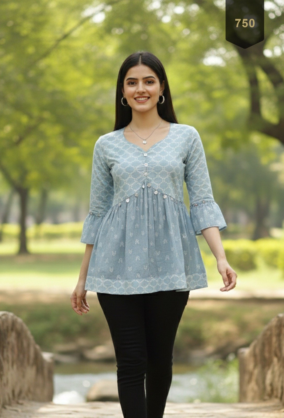 Green Cotton Printed Designer Kurti - Rajnandini33
