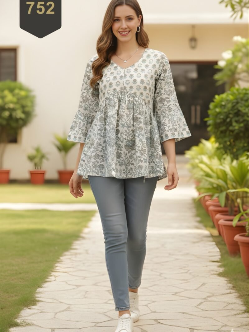 Cream Cotton Printed Designer Kurti - Rajnandini35