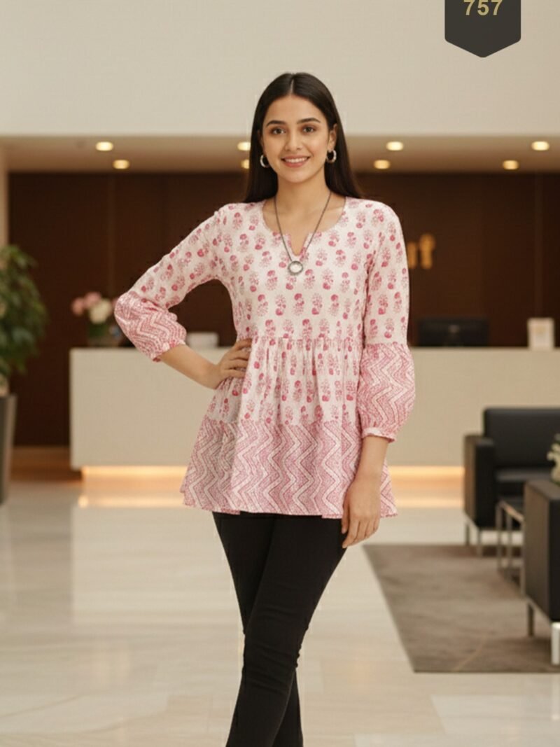 Pink Cotton Printed Designer Kurti - Rajnandini38