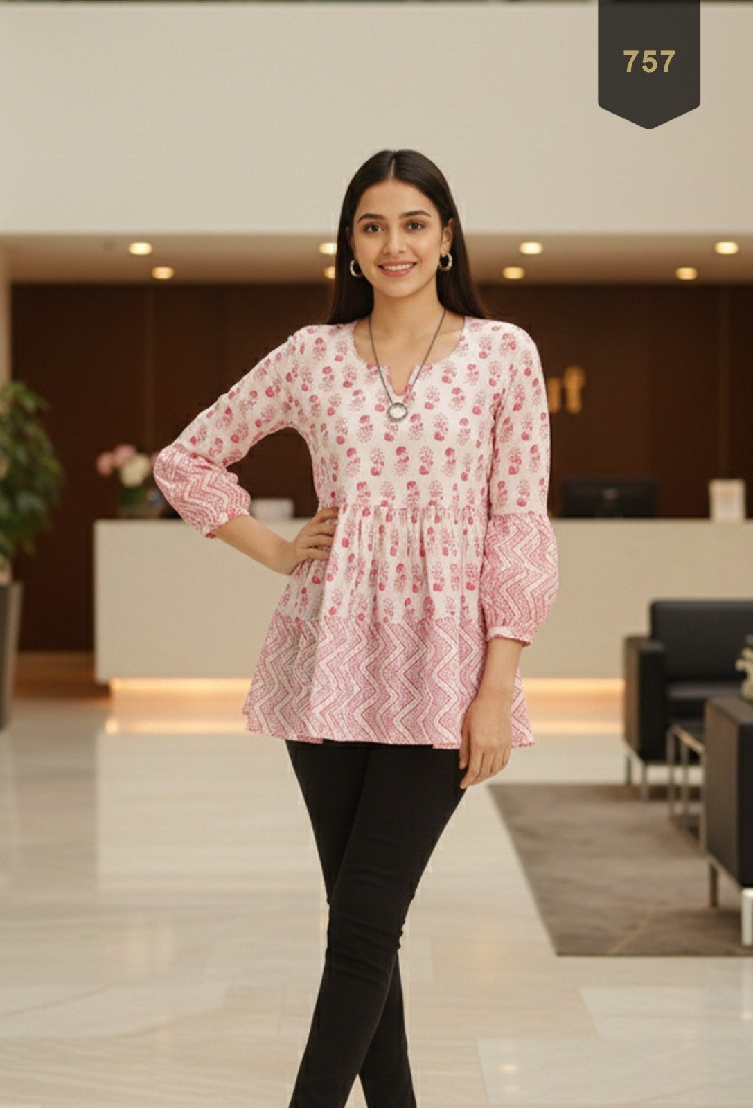 Pink Cotton Printed Designer Kurti - Rajnandini38