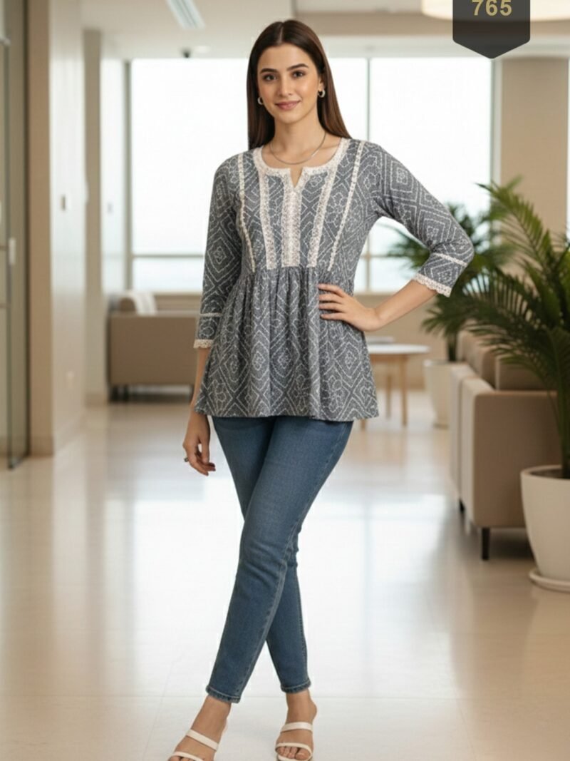 Grey Cotton Printed Designer Kurti - Rajnandini39