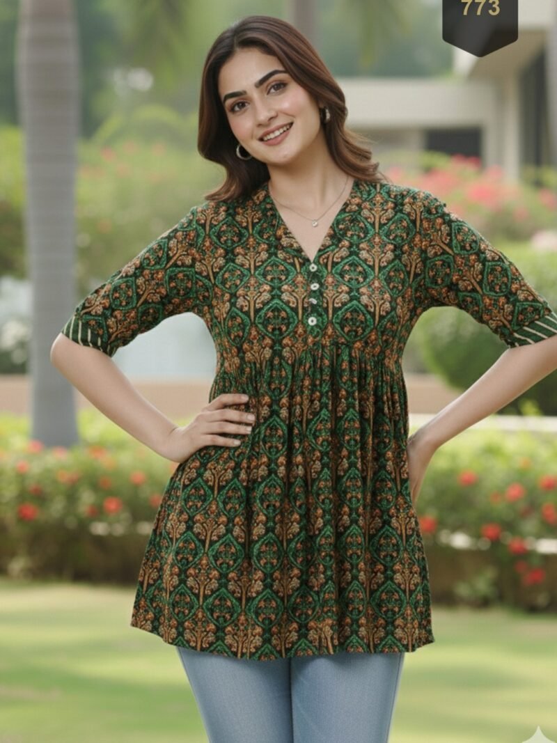 Green Cotton Printed Designer Kurti - Rajnandini40