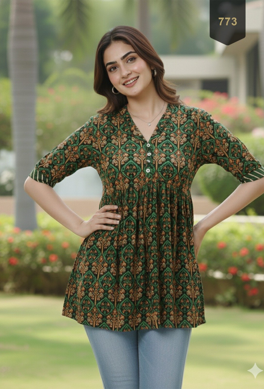 Green Cotton Printed Designer Kurti - Rajnandini40