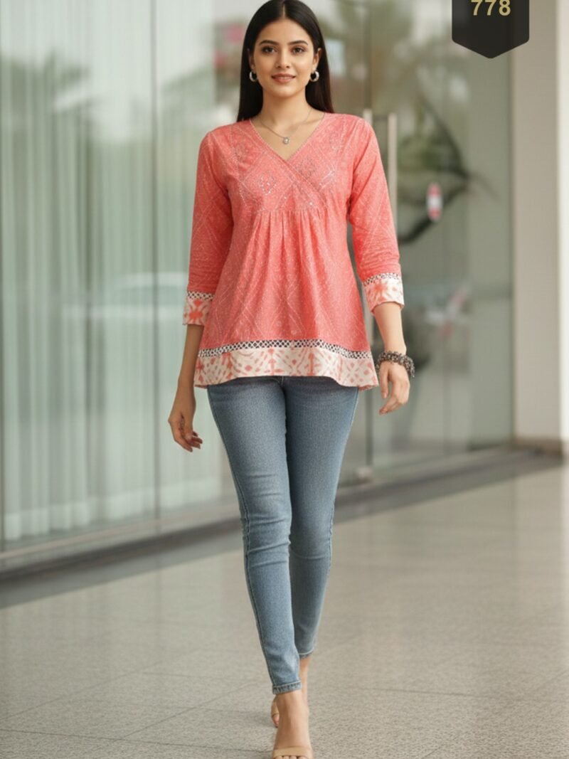 Peach Cotton Printed Designer Kurti - Rajnandini41