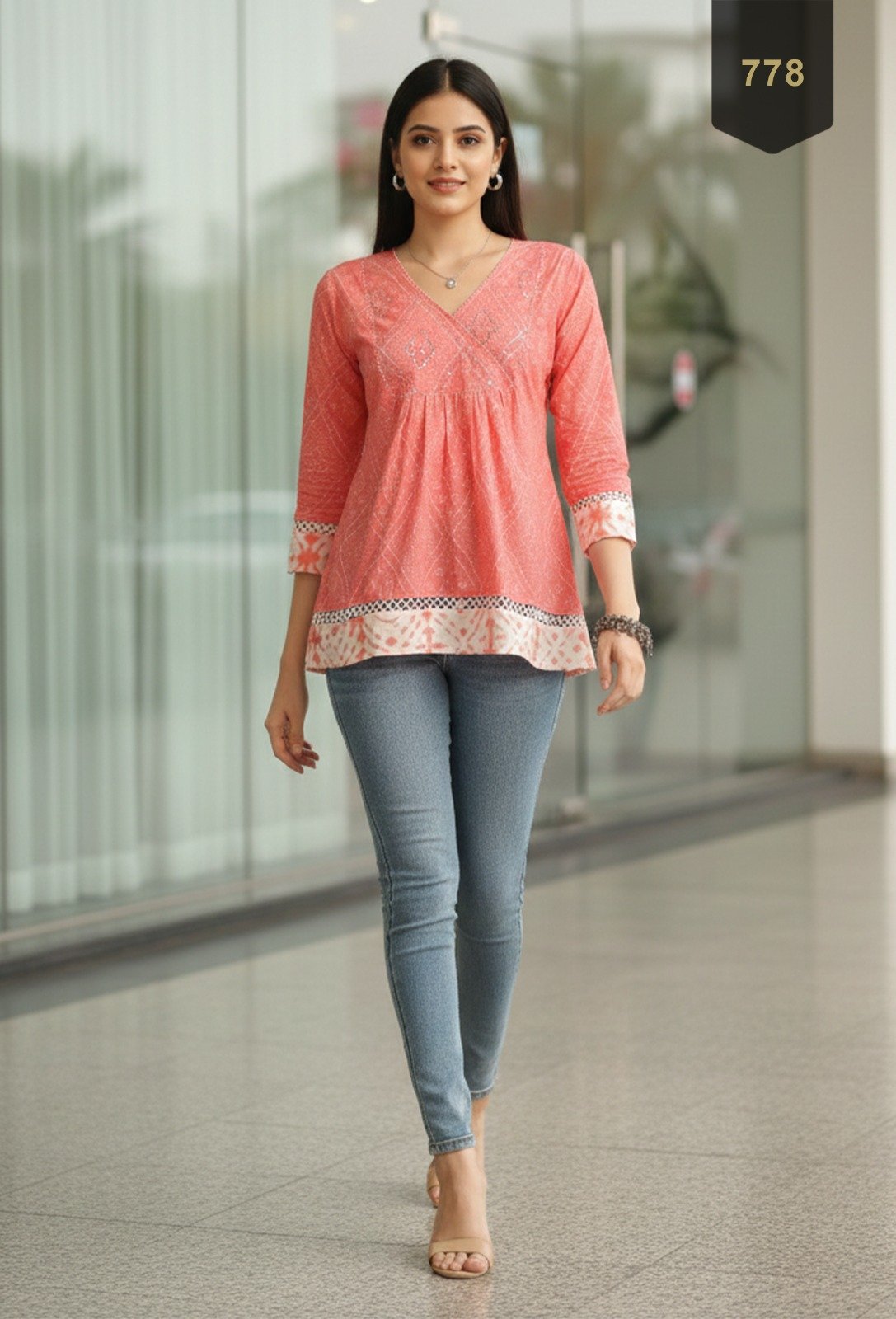 Peach Cotton Printed Designer Kurti - Rajnandini41