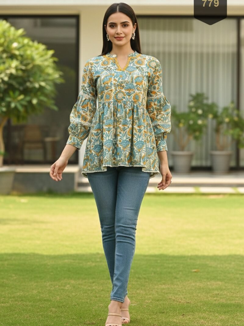 Green Cotton Printed Designer Kurti - Rajnandini42