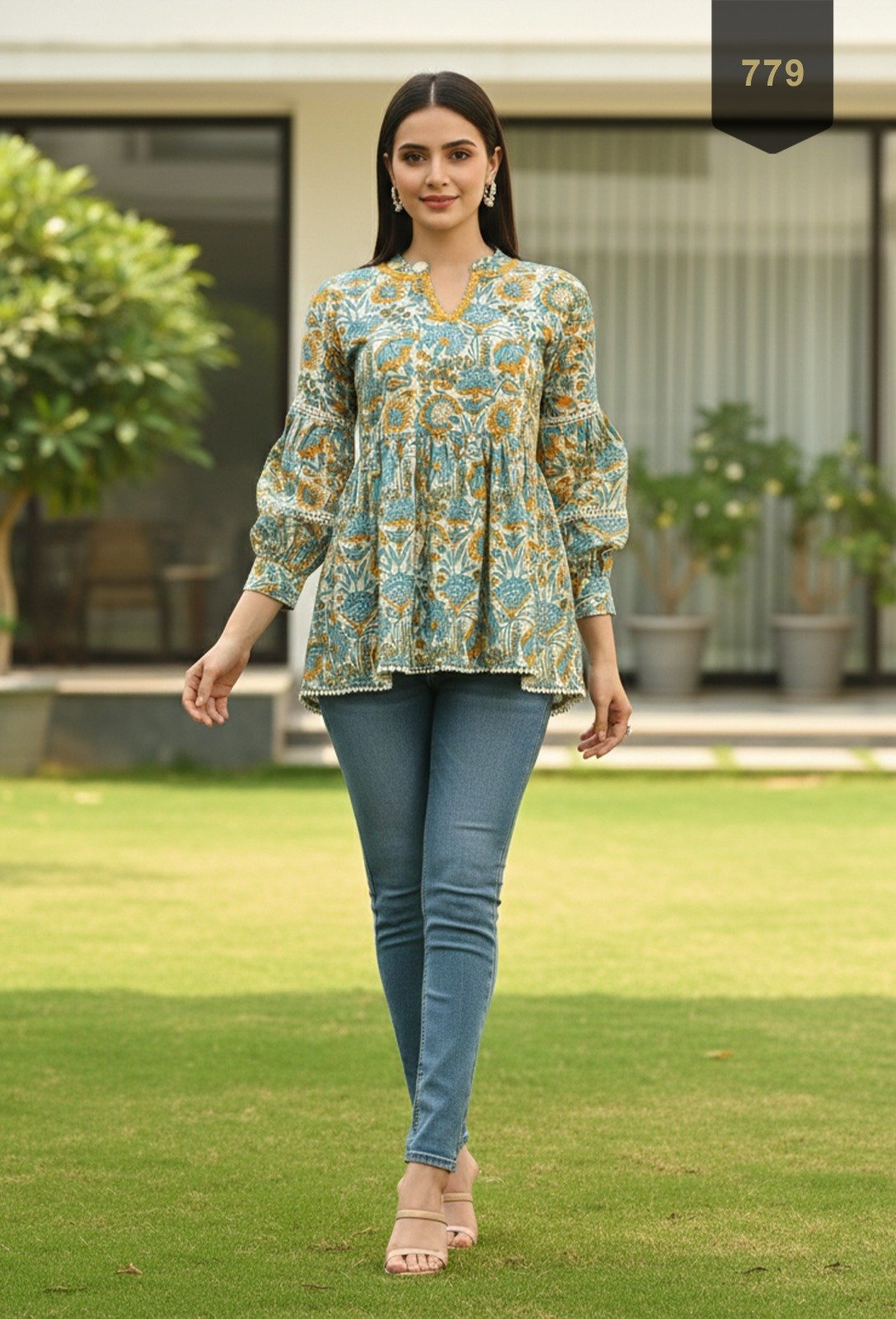 Green Cotton Printed Designer Kurti - Rajnandini42