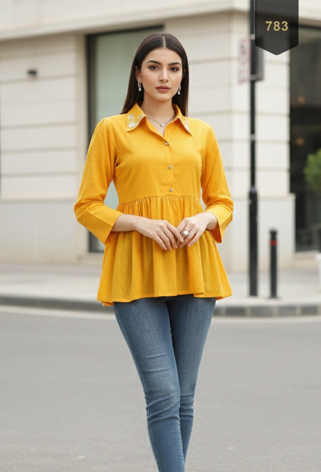 Yellow Cotton Printed Designer Kurti - Rajnandini44